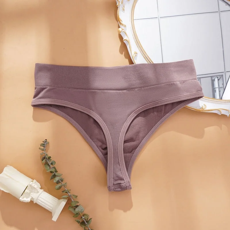 Women's Thong Cotton Panties Sexy Panties G-String Solid Color Wide Waist T back Female Seamless Thongs Intimate Underwear