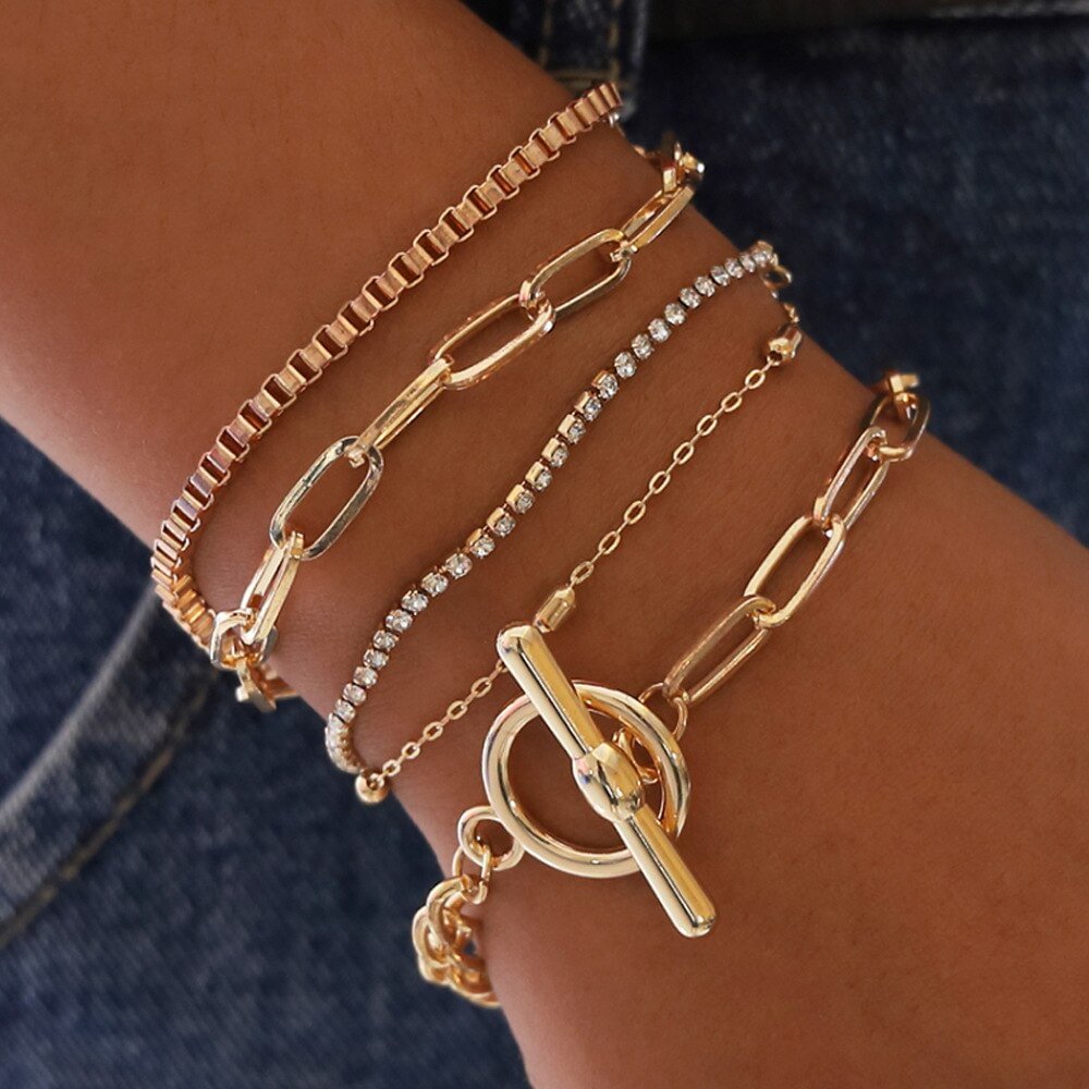 UsmallLifes King  New fashion bracelet retro trend multilayer popular geometric hollow round bead bracelet US Mall Lifes
