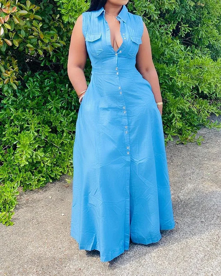 Casual Solid Color Shirt Dress