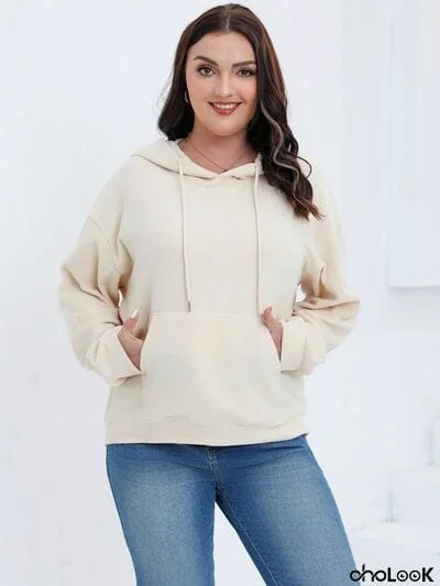 Plus Size Drawstring Kangaroo Pocket Hoodie