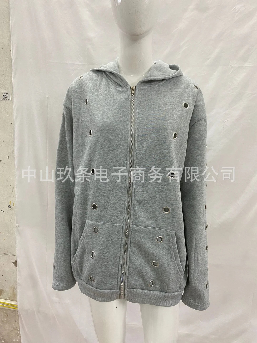 Athvotar Athvotar Iron Ring Hollow Loose Open Shirt Zipper Hoodie Chicken Eye Design Jacket Suit