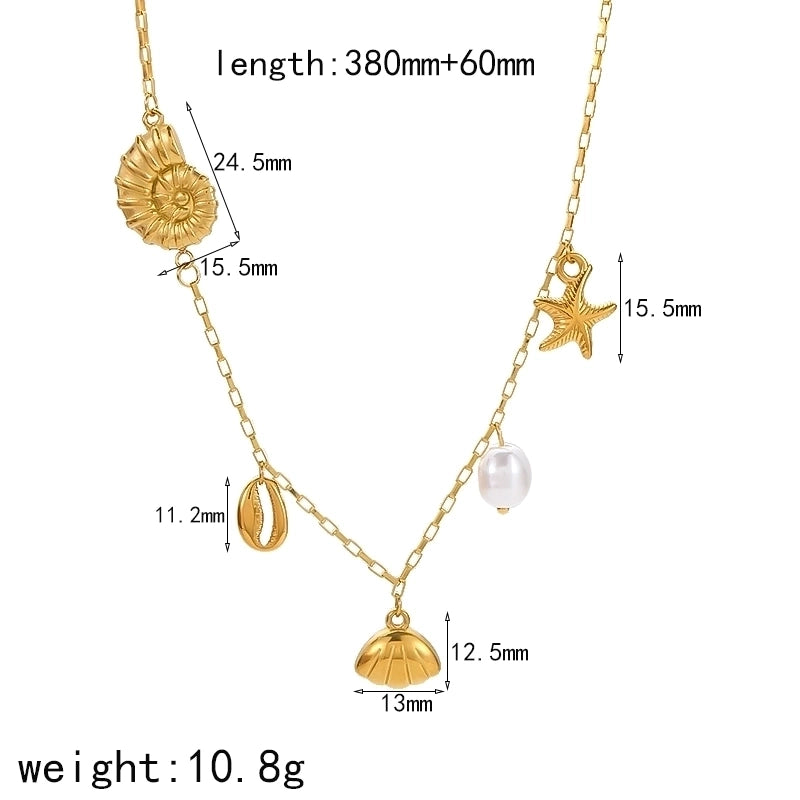 Marine Style Cool Style IG Style Starfish Ocean Shell 304 Stainless Steel Zircon 18K Gold Plated Polishing Pearl Inlay Bracelets Necklace