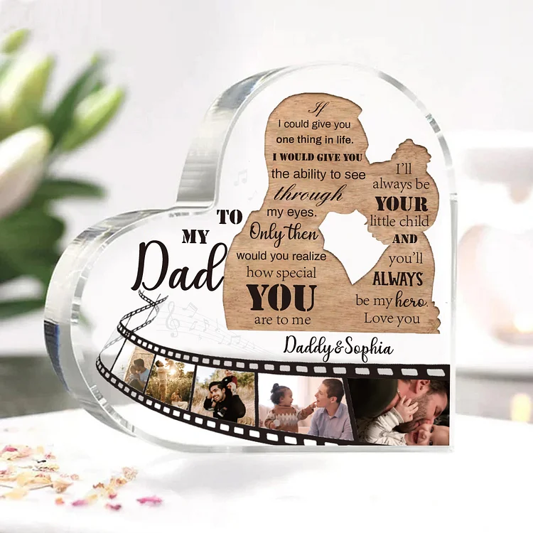 Father and Daughter Personalized Acrylic Heart Keepsake Custom 5 Photos Sign Plaque