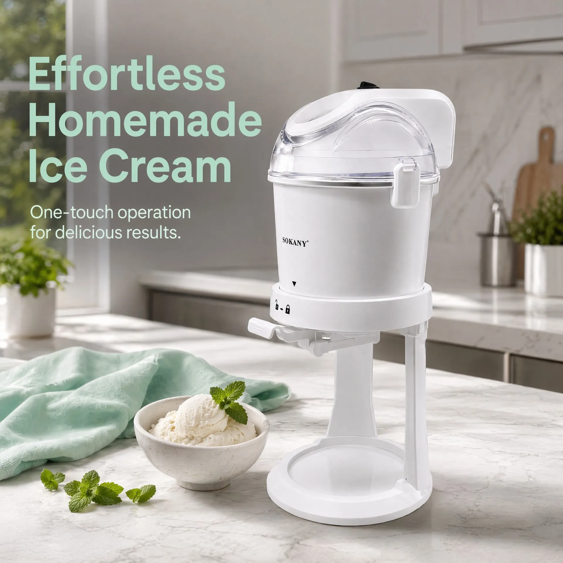 Home-use pre-cooled ice cream maker, 1L homemade ice cream tool with US plug, children's DIY cone blender eltralife
