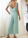Solid Color Lace-Up Jumpsuits