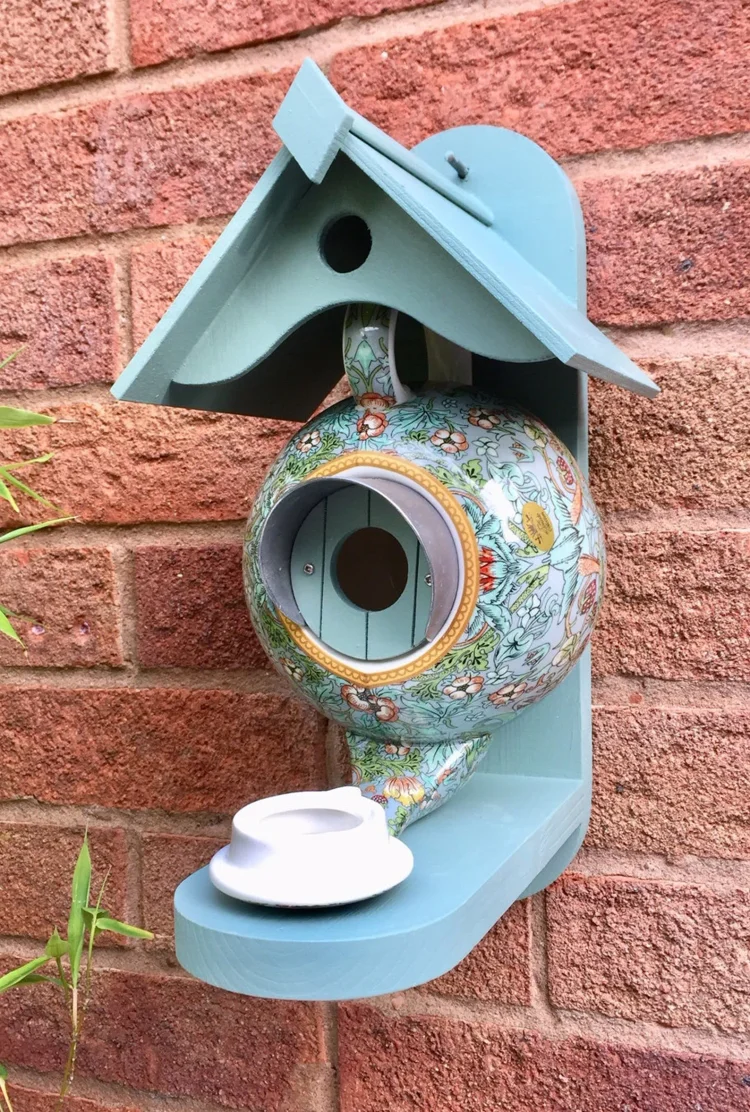 William Morris Teal Teapot Bird House and Feeder - tree - Codlins