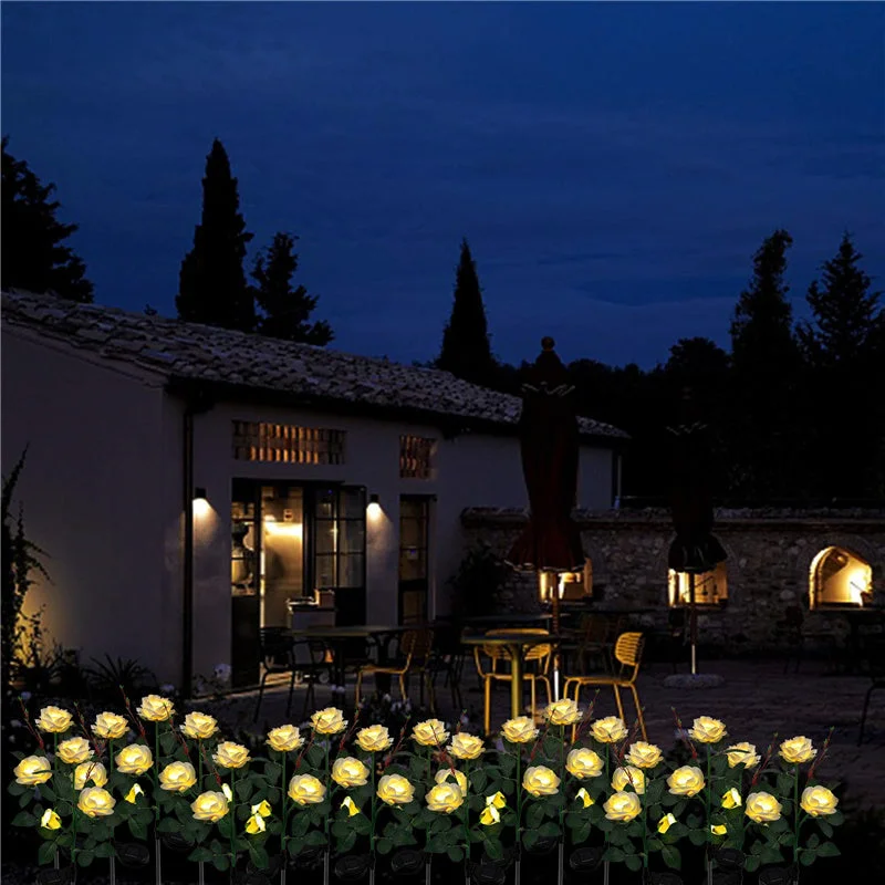 2 Packs Solar Rose Flower Stake Lights With 6 Rose Flowers