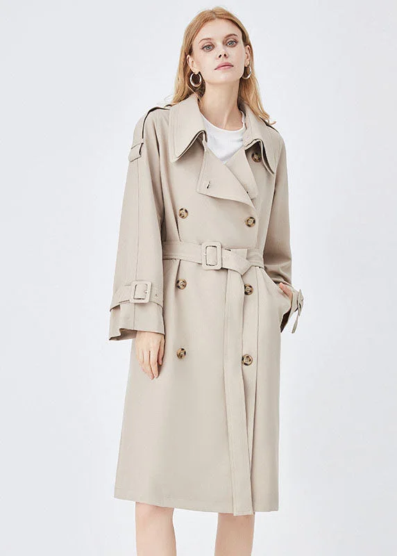 Chic Apricot Double-layer Collar Double Breast Cotton Cinch Trench