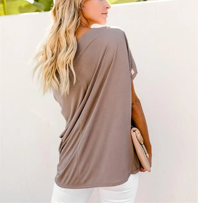 Sexy Pure Color Slanted Shoulder Baggy Blouse T-Shirt