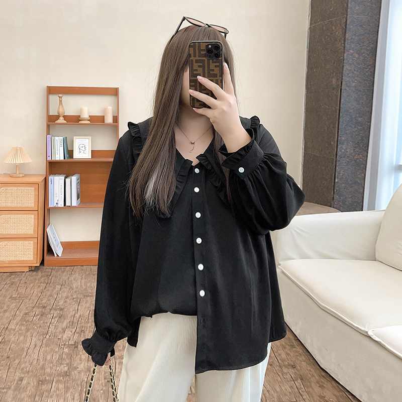 Limited Edition Satin Ruffle Collar Babydoll Blouse - Elegant Plus Size Shirt for Women