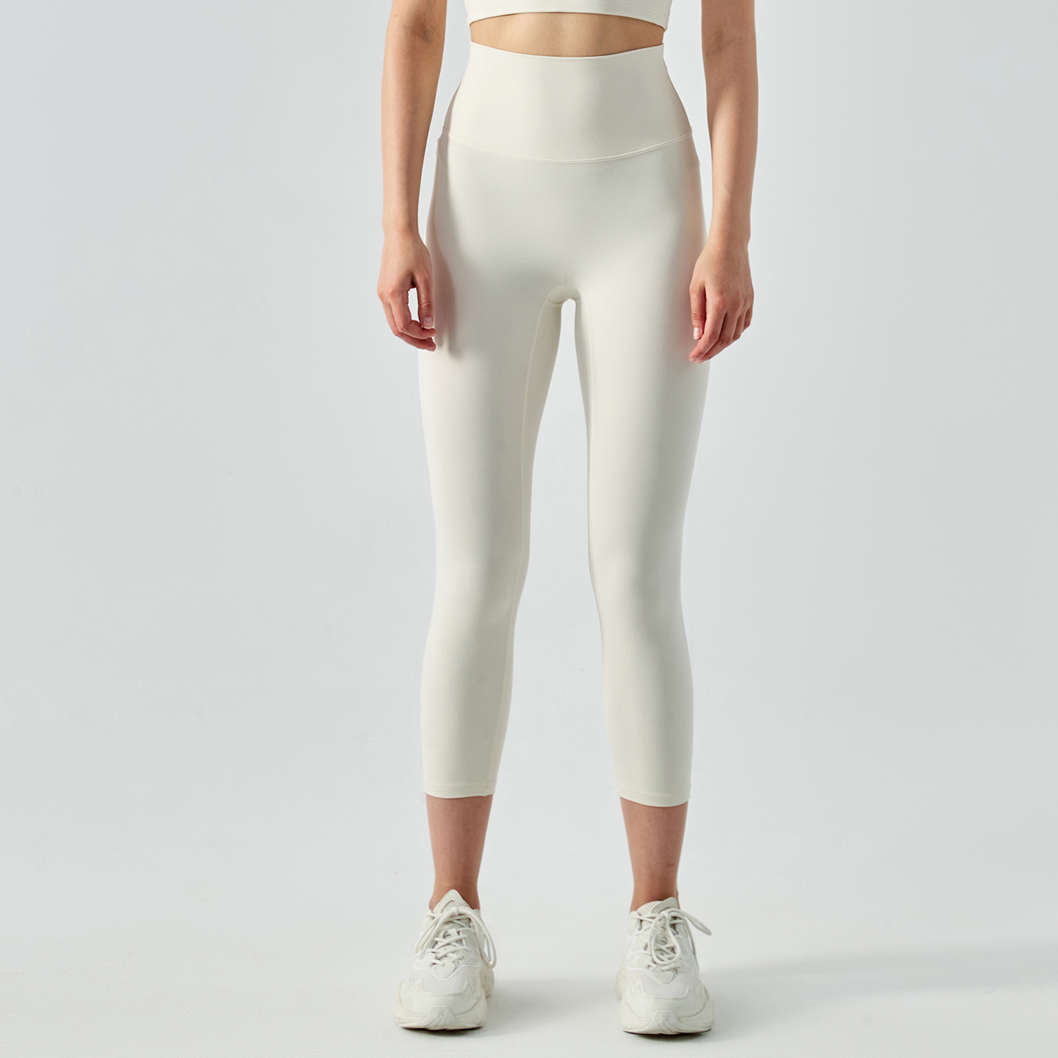 Buy different colors and types of no camel toe high waist buttery soft brushed stretchy yoga capri leggings on Hergymclothing Ivory White