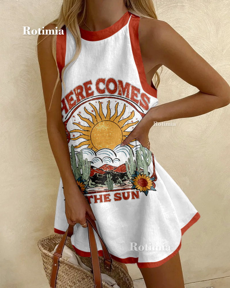 Vintage Printed Sleeveless Dress
