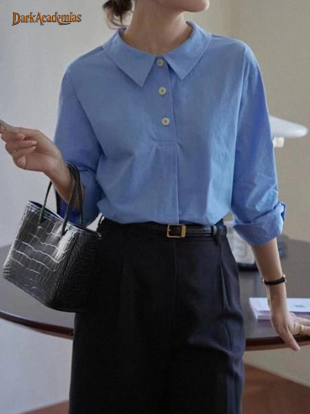 French Three-button Solid Color Shirt