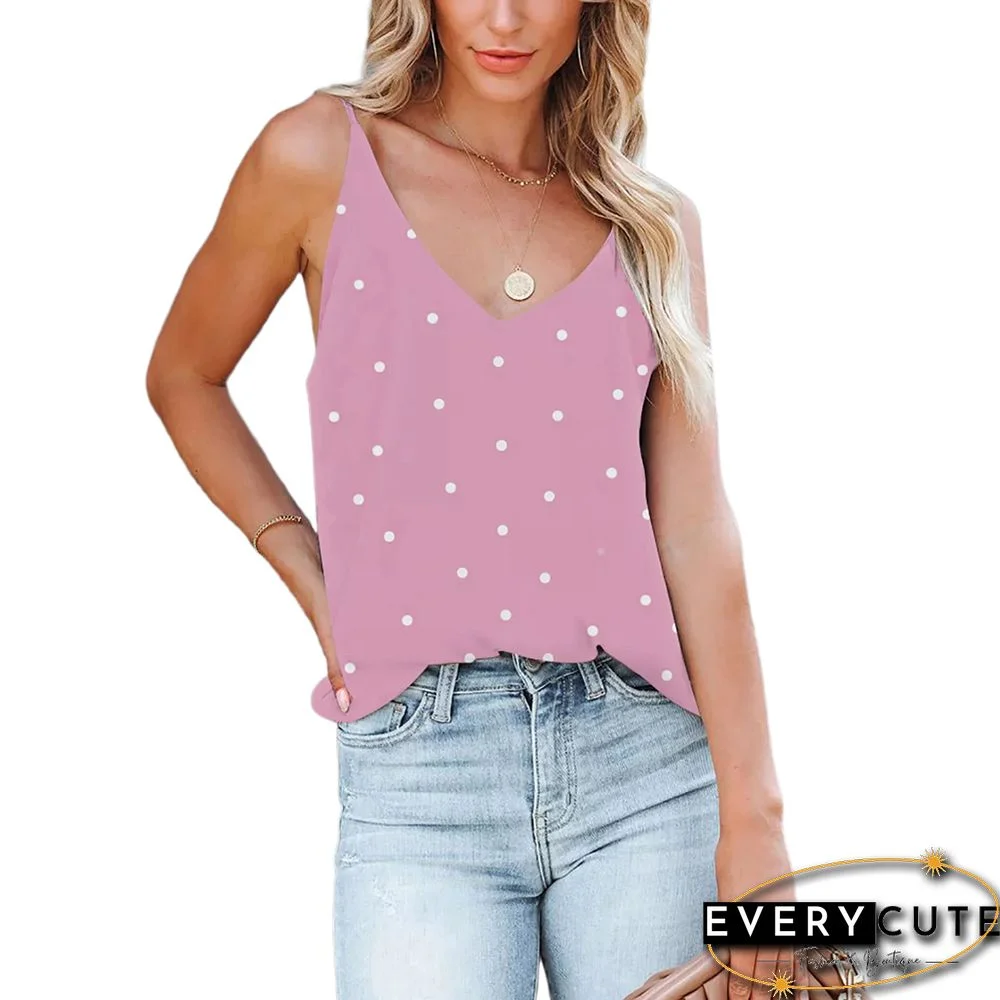 Pink Digital Print V Neck Camisole Tank