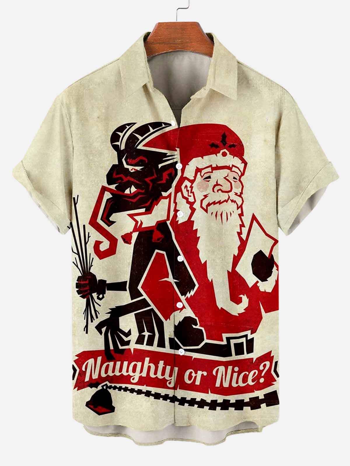 Men's Vintage Santa Print Short Sleeve Shirt PLUSCLOTHESMAN