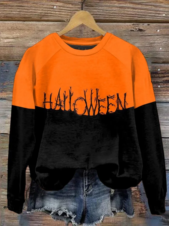 Women's Halloween printed crew neck sweatshirt 