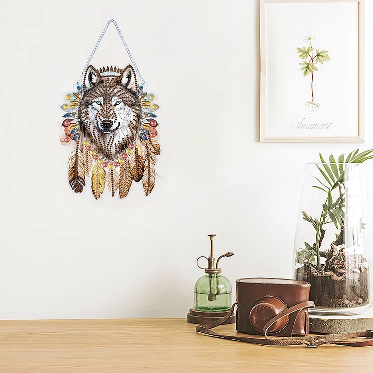 Crystal Diamond Painting Table Ornaments Dreamcatcher Wolf 5D DIY Diamond  Art Table Decorations Special Shaped Gem Embroidery By Number Kit Arts Craft