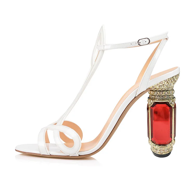 White Patent Leather Crystal Sandals Vdcoo
