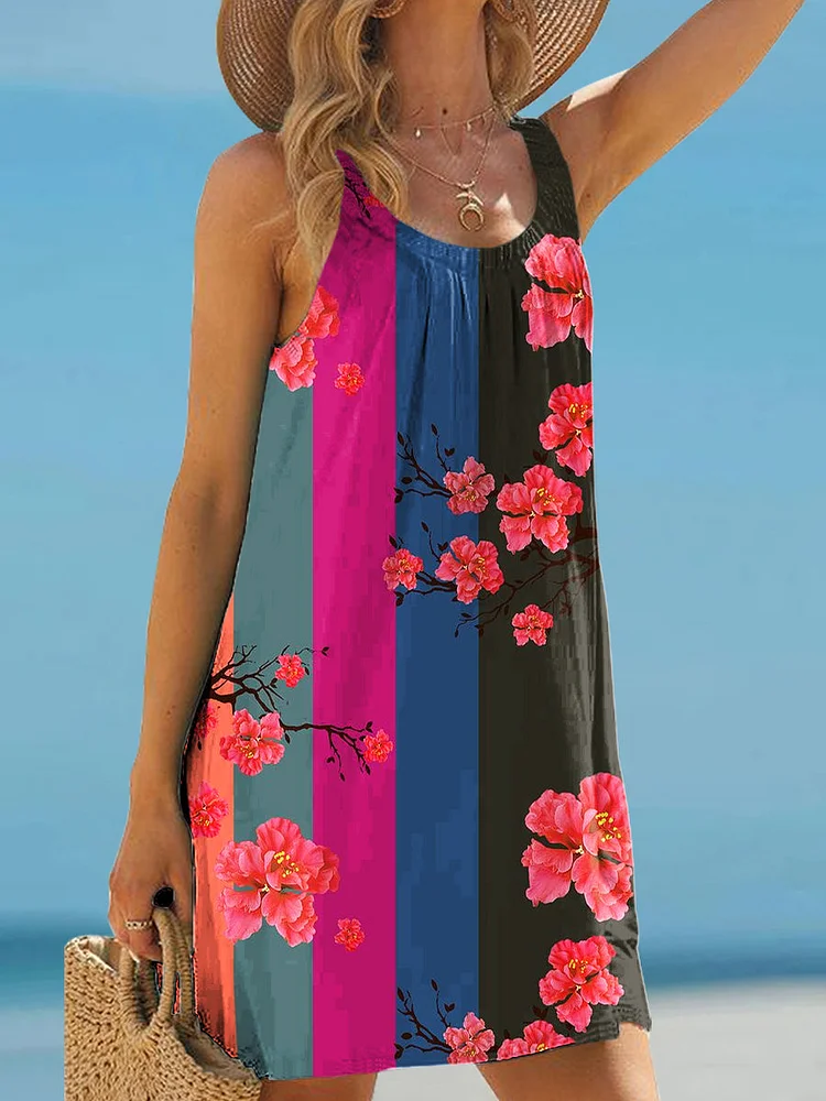 Women's Vintage Colorful Striped Floral Pattern Camisole Skirt
