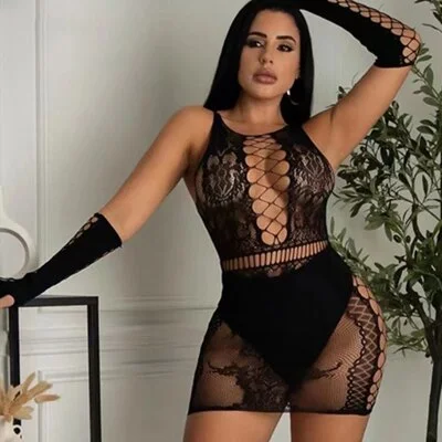 Ins  Lingerie Mini Dress Hollow Out Lenceria Femenina Perspective Valentine's Day Lingerie Dressed  Costume Women. DS102