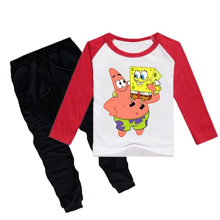 SpongeBob Squarepants Print Girls Boys Cotton Long Sleeve Top ND Pants-Mayoulove