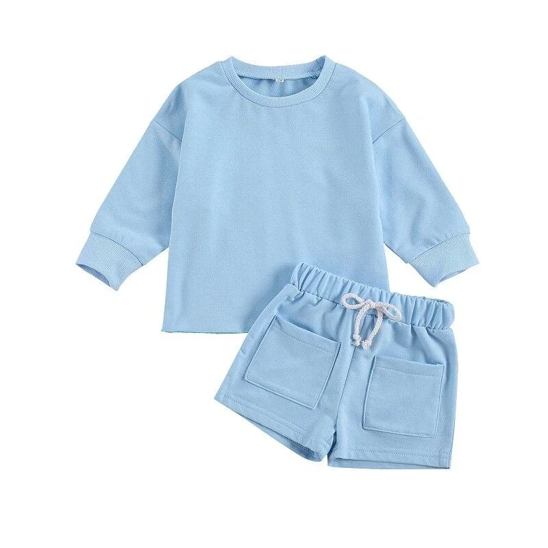 1-6Y Infant Kids Baby Girls Boys 2Pcs Set Clothes Long Sleeve Shirt Tops Packet Shorts Solid Spring Autumn Outfits
