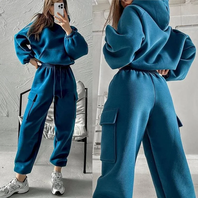 PASUXI Sports Casual Sweatshirt Suit Soft Fabric Two-Piece Hoodie Joggers Set huanwei