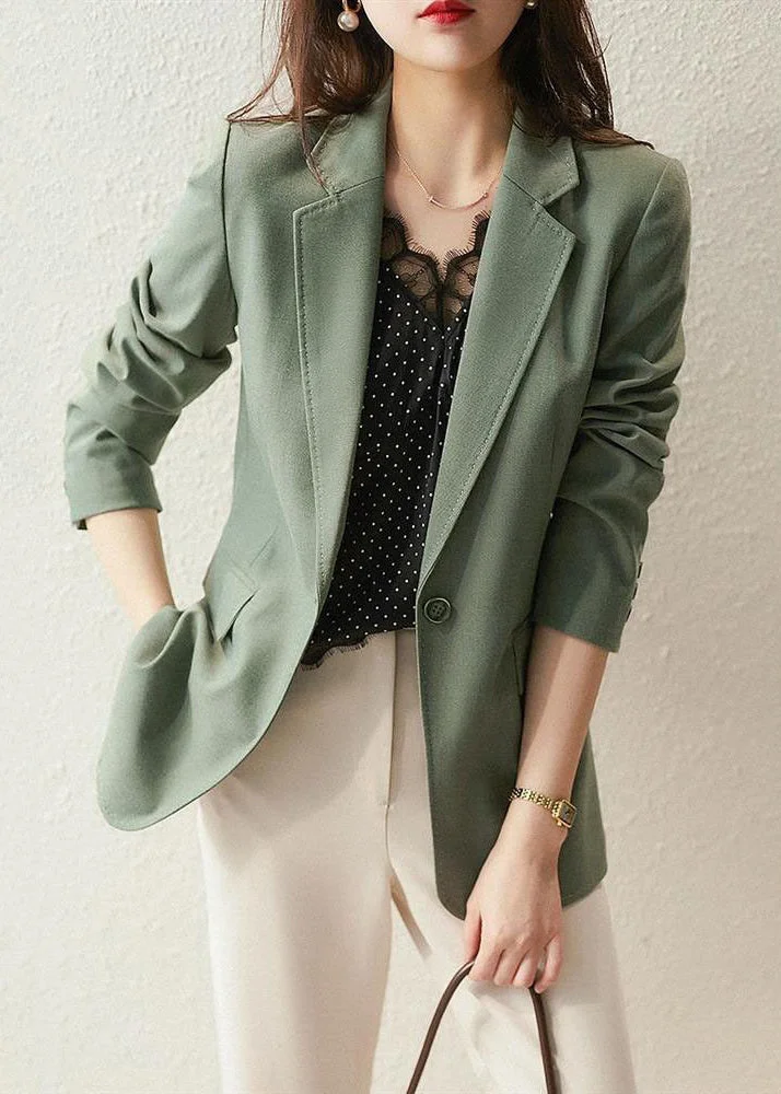 Style Green Notched Button Patchwork Spandex Coat Fall