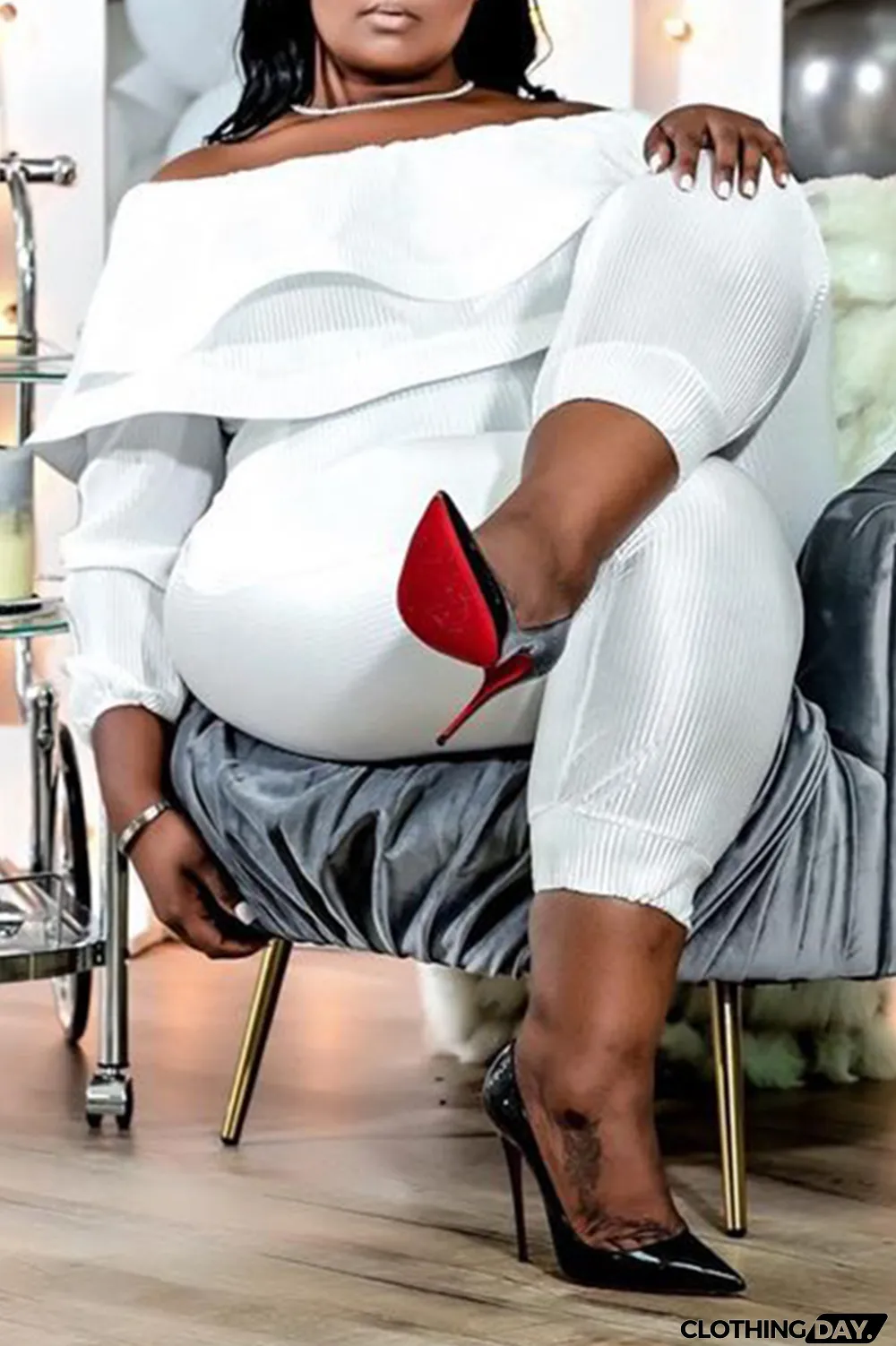 Purple Casual Solid Patchwork Off the Shoulder Plus Size Jumpsuits