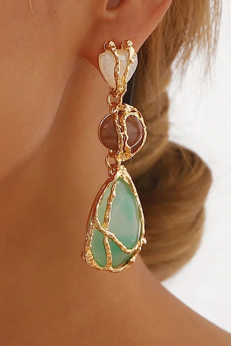 Alloy Wrapped Drop Shaped Pendant Colorblock Dangle Earrings