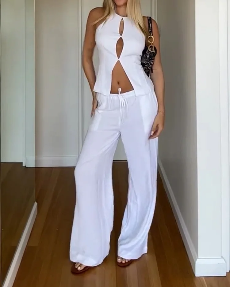 Women's solid color trousers vest suit