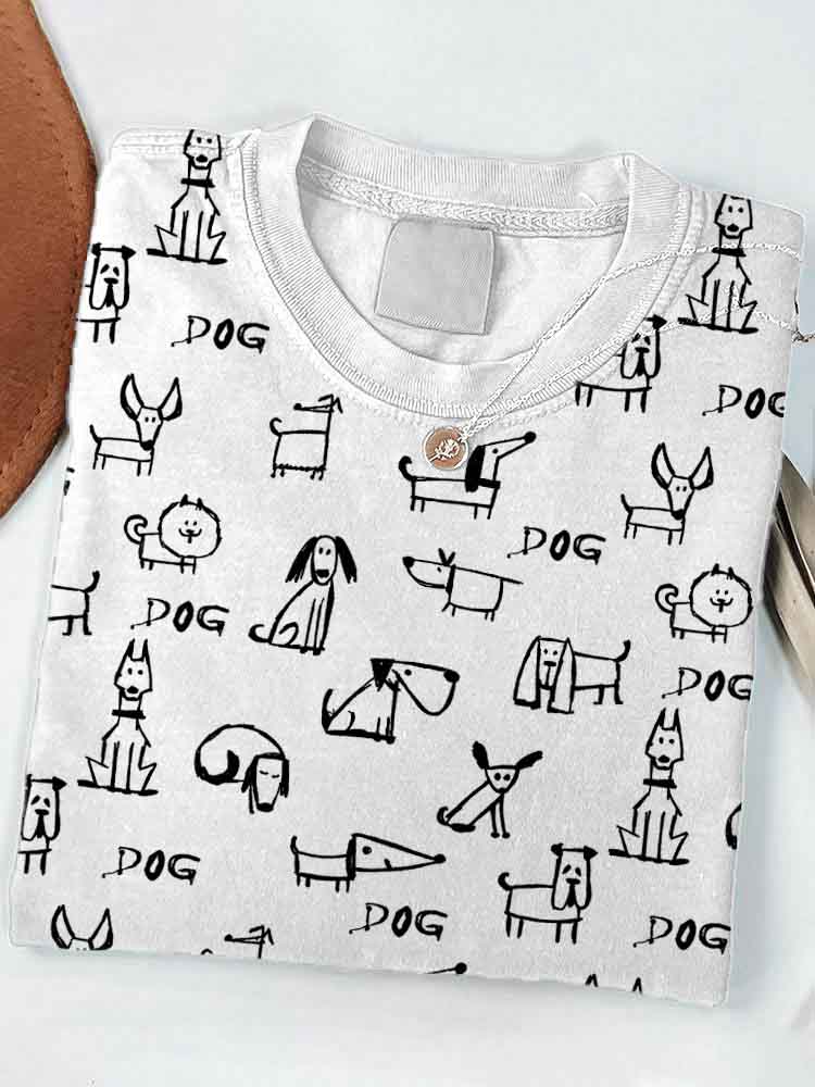 Cute Dogs Art Print Casual Short Sleeve T-Shirt