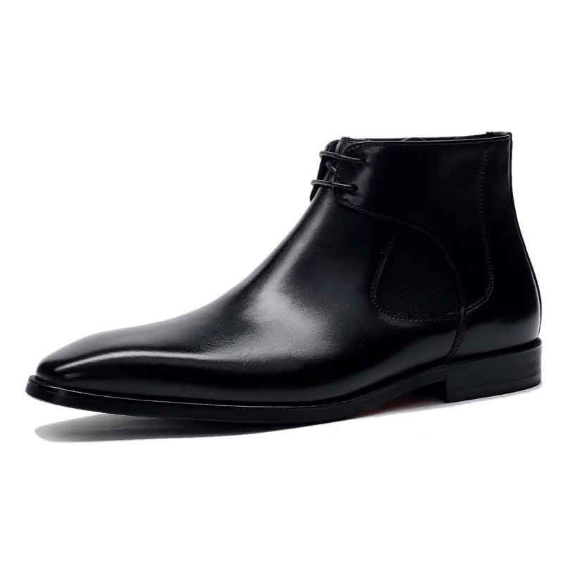 Black Mens Casual Leather Dress Boots : Free Shipping