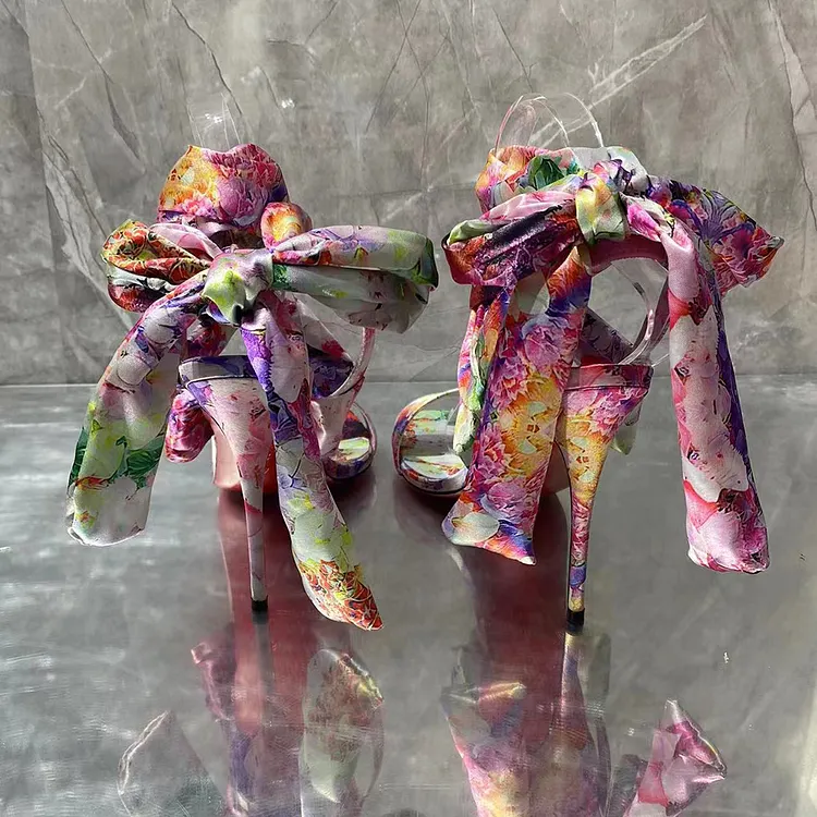 GG HIGH - HEEL SANDAL CRIMSON FABRIC ATTACH BOW