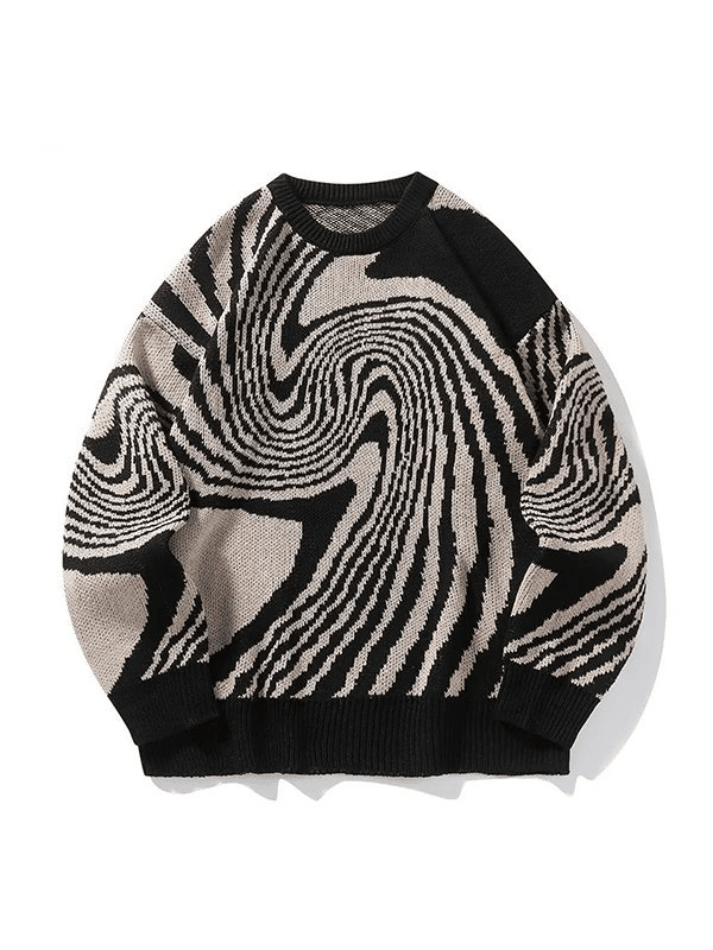 Aonga - Men's Crew Neck Geometric Jacquard Knit Sweater