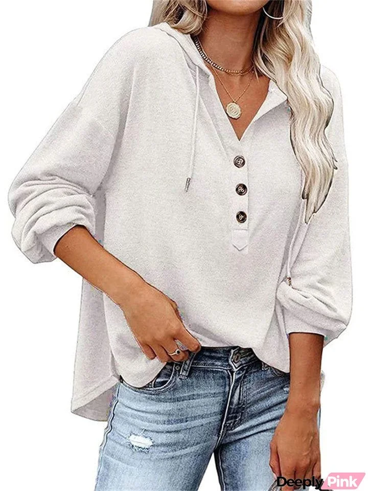 Casual Loose V-Neck Long Sleeve Hoodies