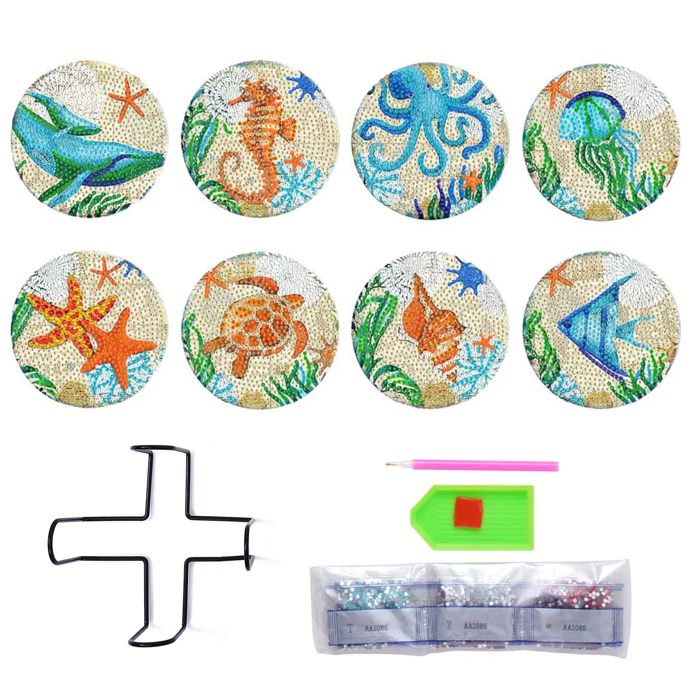 8pcs DIY Marine Life Anti Slip Coasters Stackable Creative for Tabletop Protection