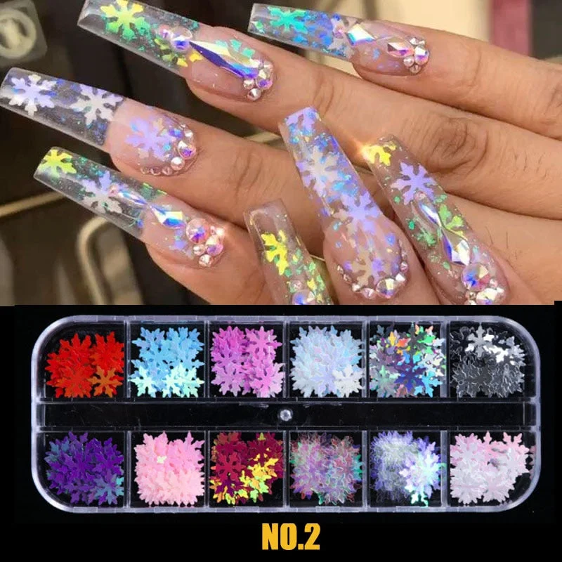 Holographic Glitter Laser Sequins Flakes Nail Dust Powder Glitters Snowflower Maple Leaf Pailliette Pigment Nail Art Decorations-Nail Inspo