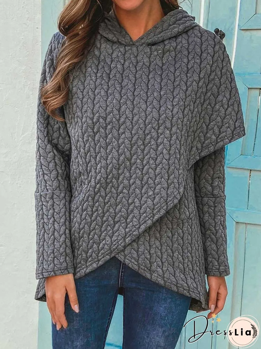 Women Casual Asymmetrical Hem Long Sleeve Hoodies