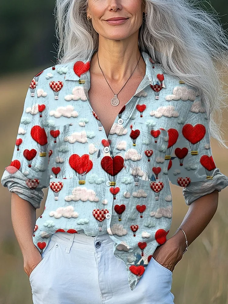 Women's  Valentine's Day Art Print Casual Long Sleeve Comfortable Cotton Shirt