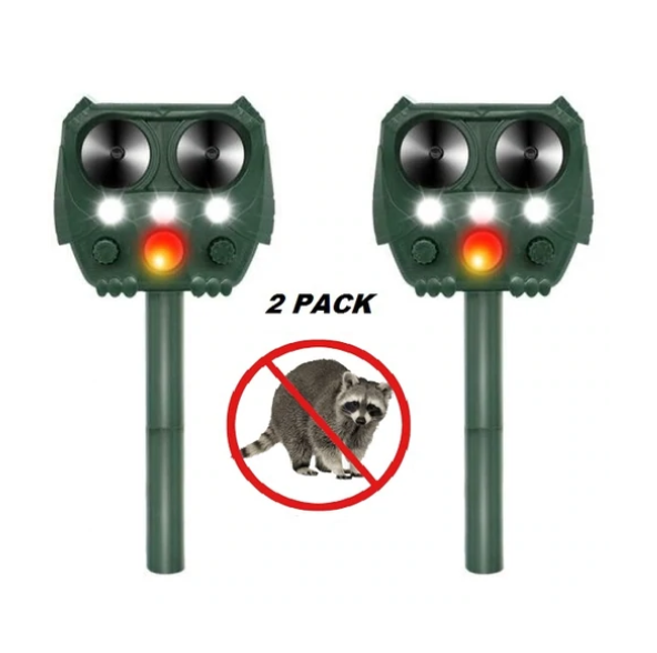 Ultrasonic Raccoon Repeller - PACK of 2 - Solar Powered - Get Rid of Raccoon in 48 Hours
