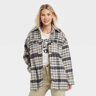 Women's Brushed Oversized Shacket - Universal Thread Brown Plaid XS