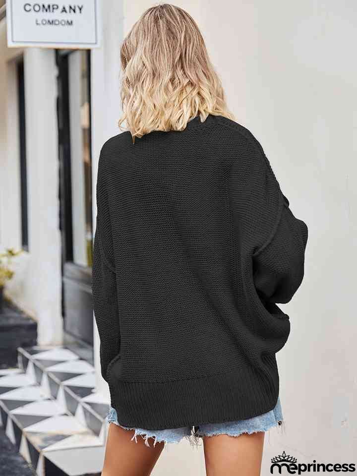 V-Neck Ribbed Dropped Shoulder Knit Top