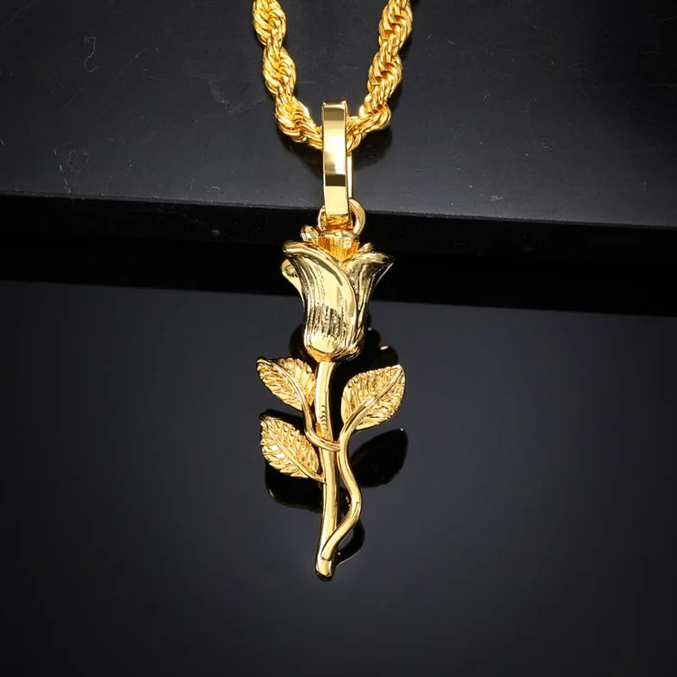 Golden Rose Pendant Men Necklace Jewelry