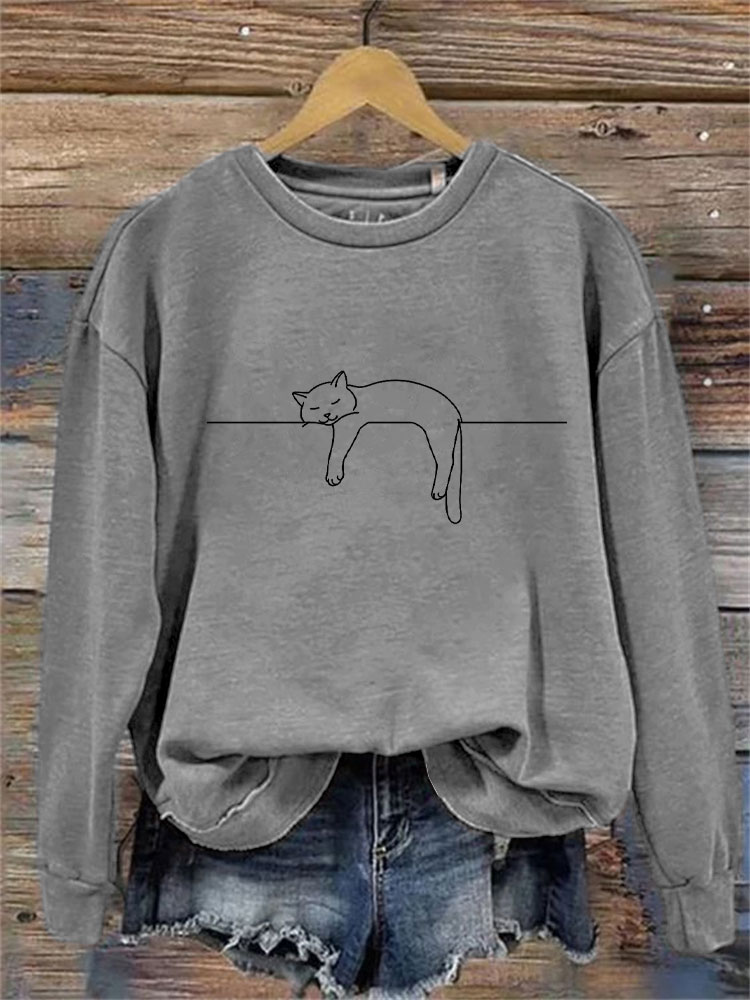 Comstylish Women's Casual Funny Black Cat Print Sweatshirt