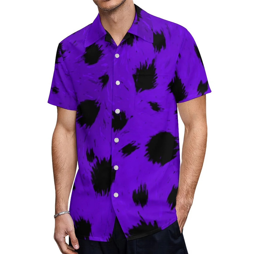 Short Sleeve Dark Purple Cheetah Spots Print Hawaiian Shirt Mens Button Down Plus Size Tropical Hawaii Beach Shirts
