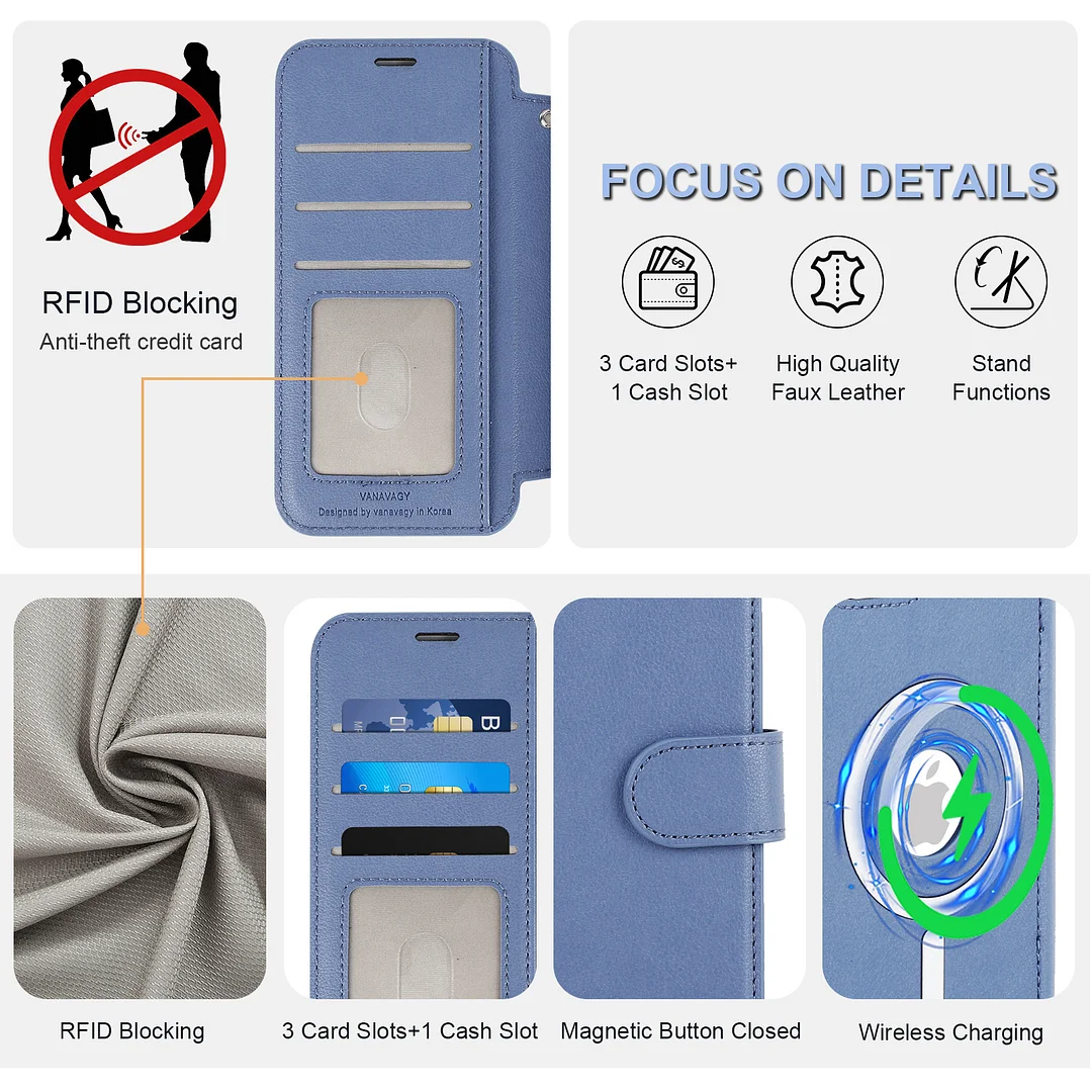 VANAVAGY Compatible for iPhone 16e Wallet Case for Magsafe Wireless Charging