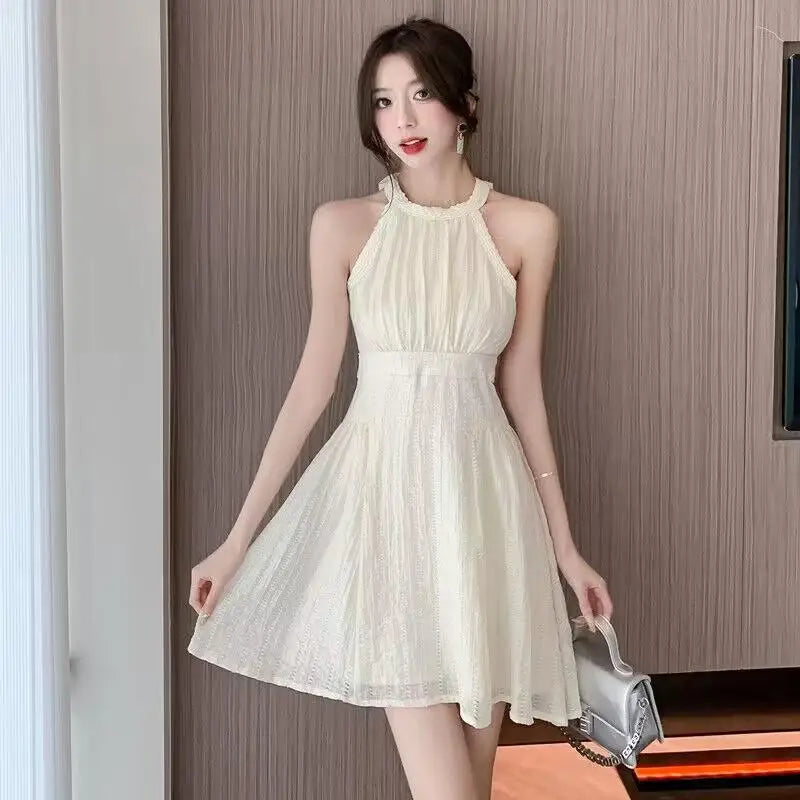Aiertu Summer Halter Chiffon Bandage Long Dress Casual Dresses Blue Sexy Strapless New Pleated Sundress Vacation Clothes For Women Aiertu