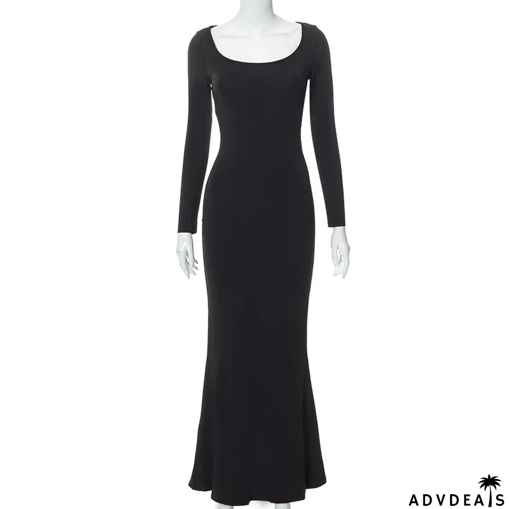 Casual Long-sleeved High-waisted Slim Dress