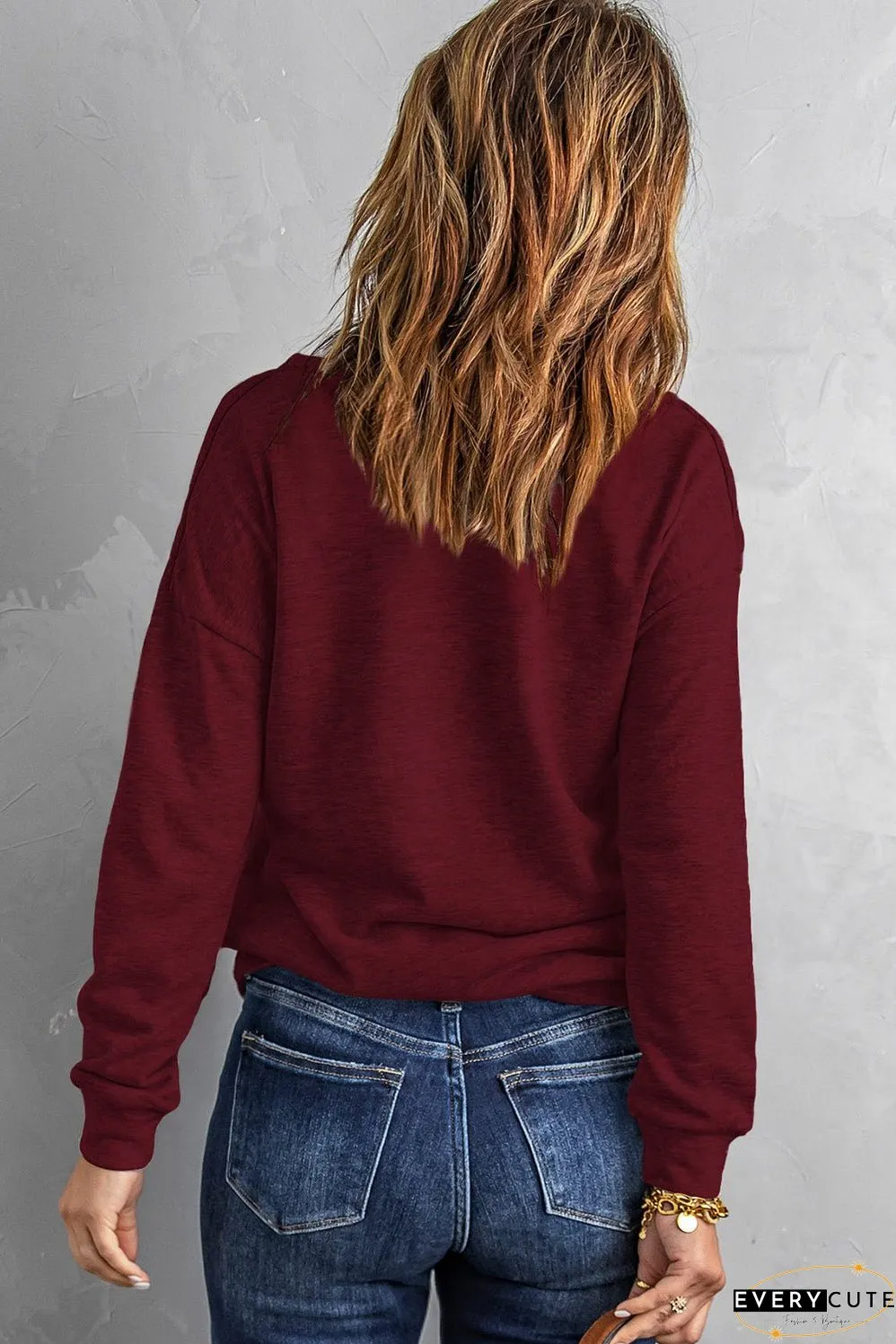 Wine Quilted Patch Half Zipper Sweatshirt